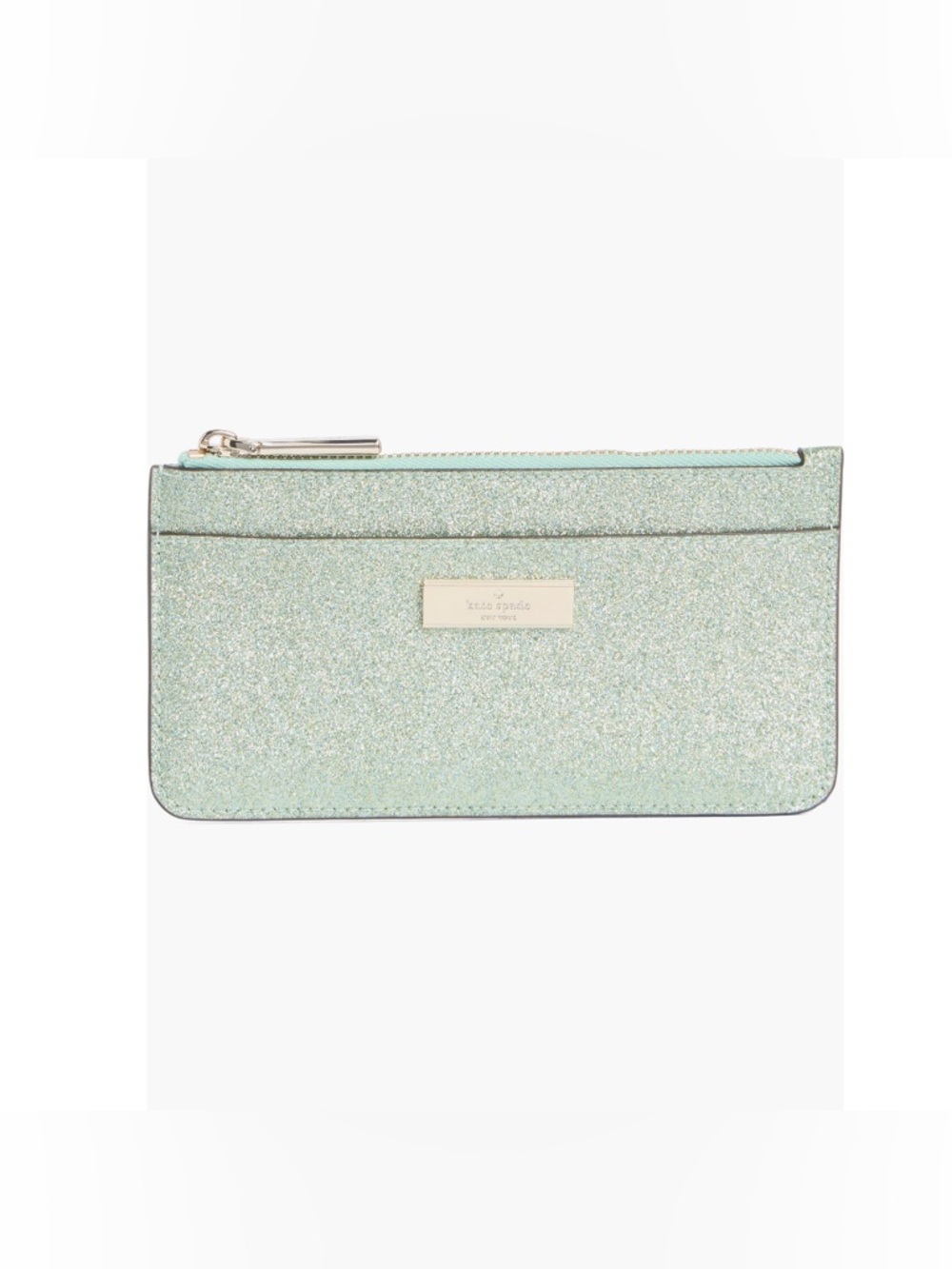 Kate Spade NY Kenzie Glitter Leather Top Zip Wallet in Seawater